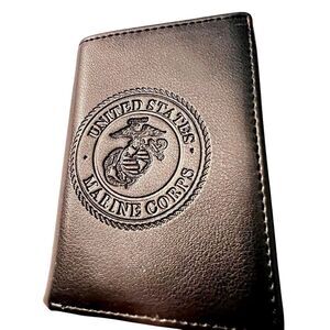 US Marine Corps Logo Genuine RFID Protection Leather TRIFOLD Wallet in Black
